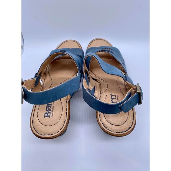 Born Blue Suede Criss Cross Wedges With Supportive Gel - Picture 5 of 9